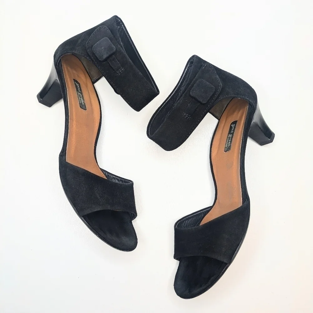 Paul Green Black Suede Sandals Heeled Ankle Strap US Size 9 / UK Size 6.5